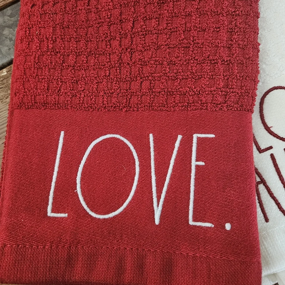 Rae Dunn Love Always Red and White Towel Set